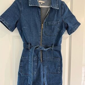 Denim Short Sleeve Zip-Up Dress